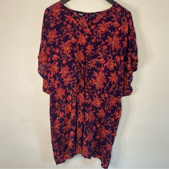 Women's Lands End Modal Purple Red Floral Dress Cover Up Big Sleeves Medium - Picture 1 of 14